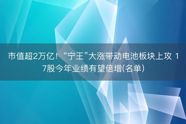 市值超2万亿！“宁王”大涨带动电池板块上攻 17股今年业绩有望倍增(名单)