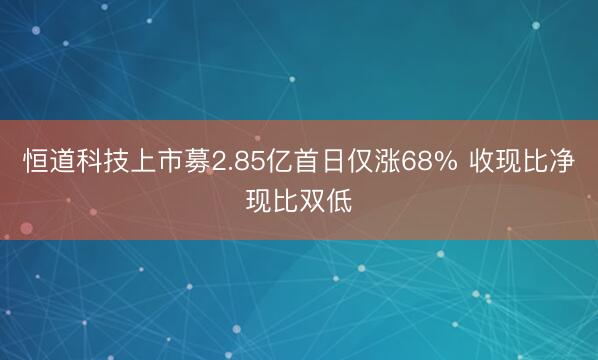 恒道科技上市募2.85亿首日仅涨68% 收现比净现比双低