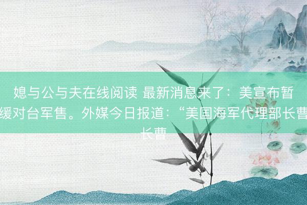 媳与公与夫在线阅读 最新消息来了：美宣布暂缓对台军售。外媒今日报道：“美国海军代理部长曹