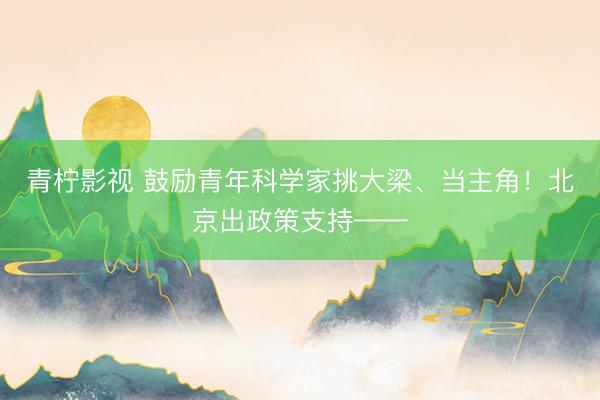 青柠影视 鼓励青年科学家挑大梁、当主角！北京出政策支持——