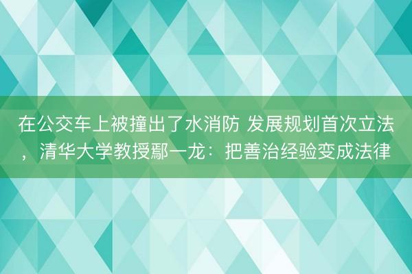 在公交车上被撞出了水消防 发展规划首次立法，清华大学教授鄢一龙：把善治经验变成法律