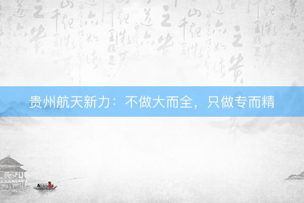 贵州航天新力：不做大而全，只做专而精
