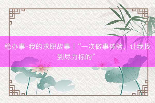 稳办事·我的求职故事｜“一次做事体验，让我找到尽力标的” 