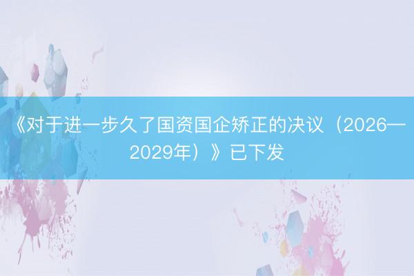 《对于进一步久了国资国企矫正的决议（2026—2029年）》已下发